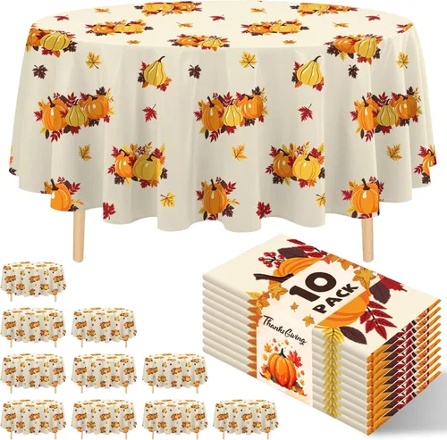 Vista 54 de Paquete de 10 manteles desechables de plástico premium de 54 x 108 pulgadas, mantel rectangular para mesa, para cumpleaños, bodas, Navidad, Beige
