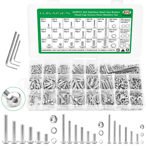 Vista 21 de Juego de 1440 tornillos hexagonales de cabeza de botón de acero inoxidable 304, tuercas y arandelas, M2 M3 M4 M5 Juego de pernos resistentes a