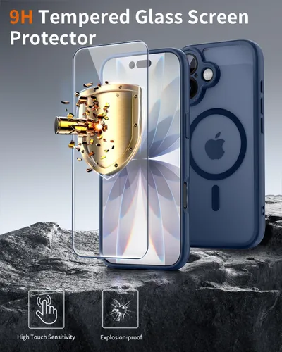 Vista 3 de Funda magnética para iPhone 17 con protector de pantalla, protección completa de la cámara, compatible con MagSafe, delgada, translúcida, mate, a