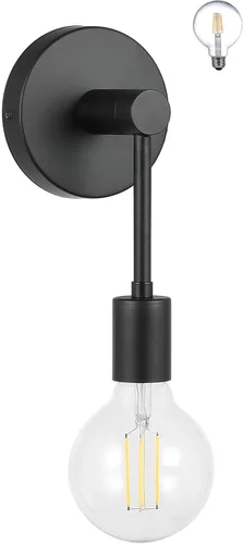 Vista 2 de XiNBEi Lighting - Aplique de pared negro de 1 luz para pasillo, bombilla LED incluida Mate negro