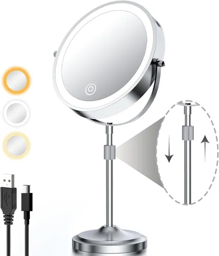 Vista 11 de Espejo de maquillaje iluminado de 9 pulgadas con 1 aumento de 10x, espejo de tocador de aumento recargable de 5000 mAh con luces, 3