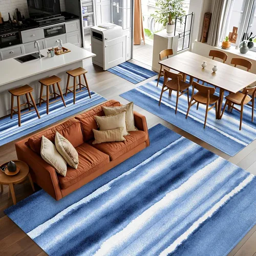 Vista 4 de 2x3 Area Rugs, Blue Stripes Non Slip Area Rugs for Living Room, Bedroom, Barhroom, Entryway, Watercolor Retro Ombre Abstract Tie Dye Art Soft