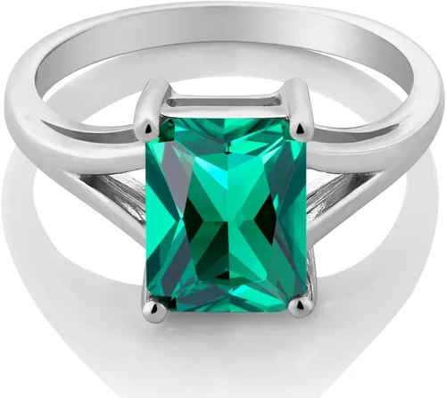 Vista 18 de Gem Stone King Anillo de compromiso solitario con diseño clásico de vástago dividido para mujer, plata de ley 925, piedra natal de piedra preciosa