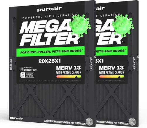 Vista 40 de PuroAir Filtro Mega - Filtro de aire de 12x12x1 MERV 13 para el hogar con carbón activado - Filtros alérgenos, caspa de mascotas, humo, polvo