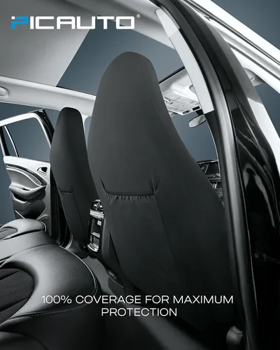Vista 5 de Pic Auto Fundas de asiento de automóvil de respaldo alto,cuero sintético, compatible con bolsa de aire, ajuste universal, Negro