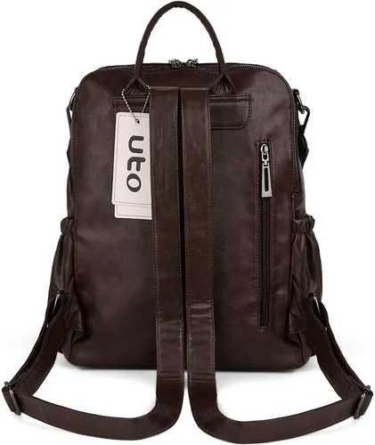 Vista 7 de UTO Mochila de cuero vegano para mujer, diseño de moda, convertible con borla, para viajes, con borla
