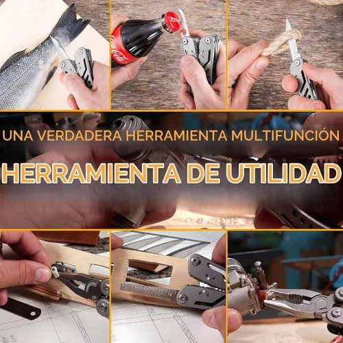 Vista 8 de Multiherramienta 24 en 1 con cuchillo, alicates y 11 puntas de acero inoxidable afilado, multiherramienta para hombres, equipo ideal