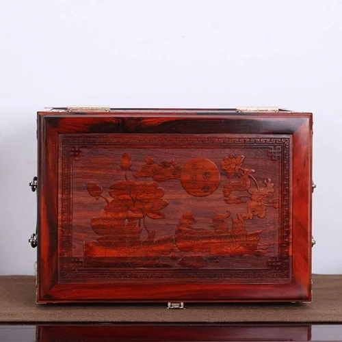 Vista 6 de INKTUS Joyero, caja de anillos de madera, caja de almacenamiento de joyería antigua, joyería hecha a mano, gran capacidad, decoración de vestidor