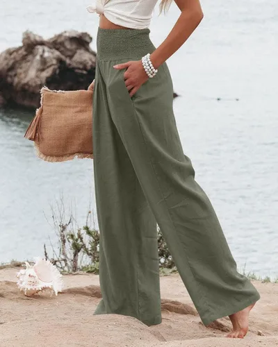 Vista 5 de Yanekop Pantalones deportivos de yoga para mujer, cómodos, de pierna ancha, palazzo, pantalones de descanso de cintura alta con bolsillos