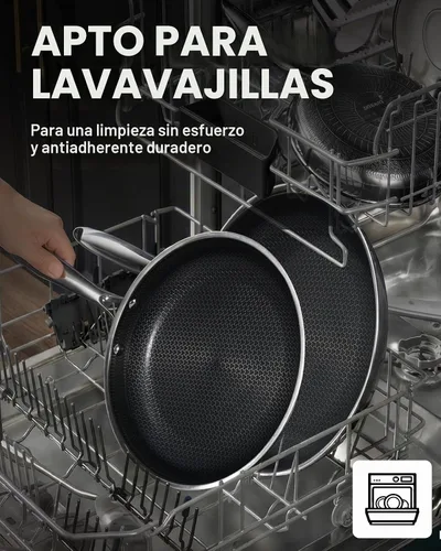 Vista 8 de Sartén antiadherente de 8 pulgadas con tapa, sartén híbrida antiadherente de acero inoxidable con mango de enfriamiento permanente, sin PFOA,
