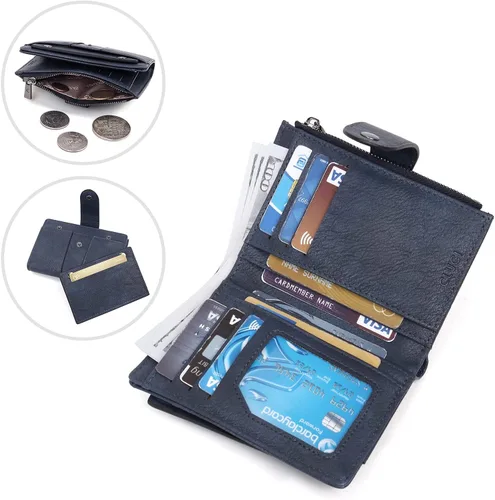 Vista 3 de CLUCI Cartera pequeña para mujer, de cuero, plegable, multitarjeta, organizador de diseñador, moneda con cremallera y ventana de identificación
