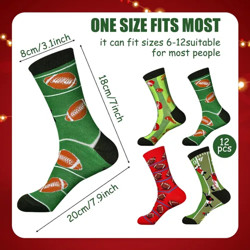 Vista 2 de 12 pares de calcetines de fútbol para niños, divertidos calcetines de fútbol para niños, regalos de béisbol para niños de 8 a 12 años, adolescentes