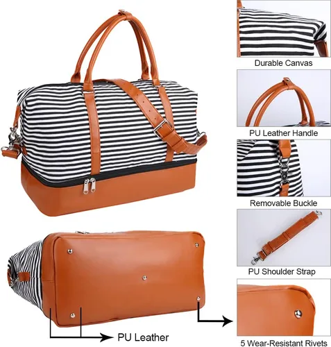 Vista 5 de Bodaon Bolsa de fin de semana con tiras de compartimento para zapatos