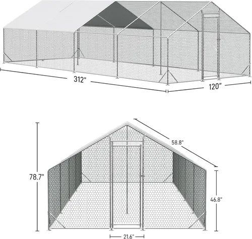 Vista 7 de OUYESSIR Gallinero para exteriores, gran techo de espionaje con cubierta impermeable para uso en granja en el patio trasero, jaula para aves