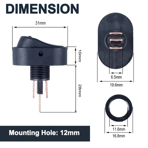 Vista 3 de 6 interruptores basculantes de barco con luz LED, interruptor de palanca de encendido y apagado de forma ovalada 3 pines SPST 12 V 30 A