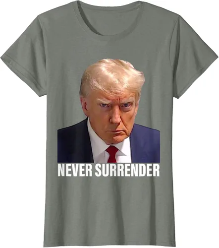 Vista 15 de Camiseta Pro Trump Mugshot Never Surrender para hombre y mujer, Negro
