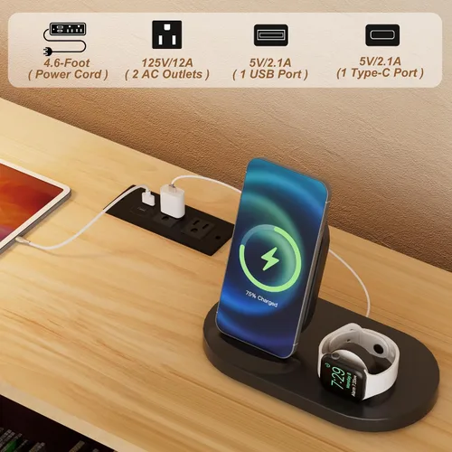 Vista 3 de Soporte para tocadiscos, gabinete de almacenamiento de discos de 55 pulgadas con estación de carga y puertos USB, soporte para tocadiscos