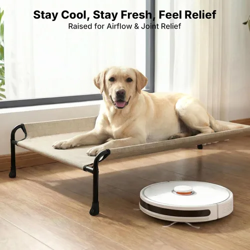 Vista 3 de Veehoo Cama para perros al aire libre, cama elevada para perros grandes, cama elevada para mascotas con reposacabezas, cuna refrescante lavable