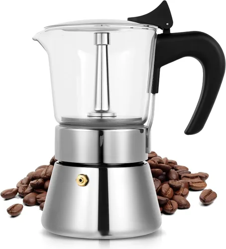 Vista 20 de Cafetera Moka Eléctrica de Aluminio Plateado, Cafetera de Espresso de 3 o 6 Tazas con Placa de Reducción de Dosis