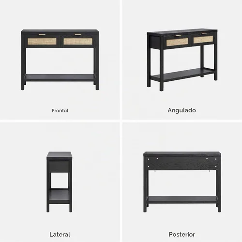 Vista 9 de SICOTAS Mesa consola negra con cajones de ratán - Mesa de entrada de ratán boho con almacenamiento, mesas consola pequeñas para entrada, mesa