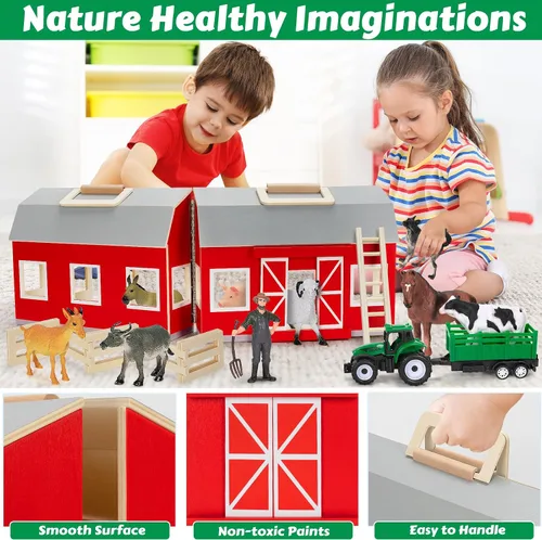 Vista 4 de GMAOPHY Juguetes de Animales de Granja para Niños de 3+ Años, Niños y Niñas, Gran Granja de Madera con Figuras de Animales para Niños, Juego