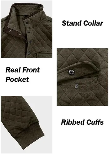 Vista 5 de PLEPAN Sudadera acolchada de manga larga para hombre, casual, cuello alto, con botones, de forro polar