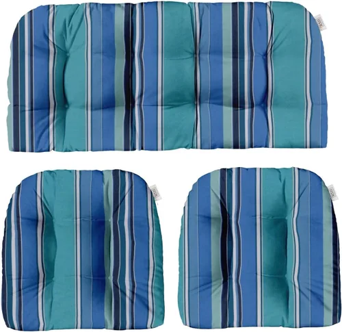 Vista 50 de RSH DECOR: Sunbrella - Juego de 3 cojines de mimbre copetudos 41 x 19 pulgadas y 19 x 19 pulgadas Fabricado con tela de rendimiento Sunbrella