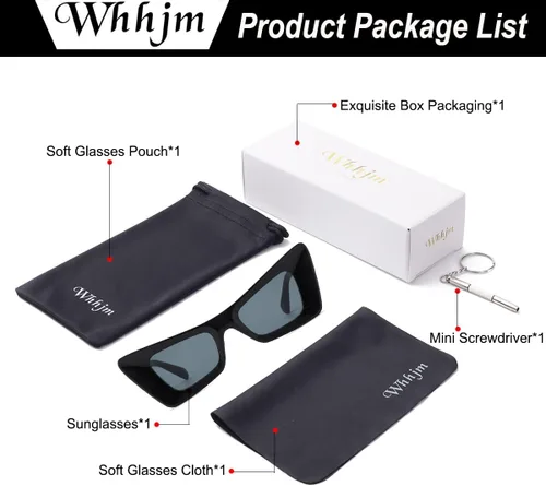 Vista 7 de WHHJM Gafas de sol vintage con diseño de ojo de gato para mujeres y hombres, rectangulares, gruesas, estilo retro de los años 90, protección UV400