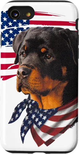 Vista 18 de Funda genial impresionante con la bandera estadounidense para iPhone 16 Rottweiler Dog