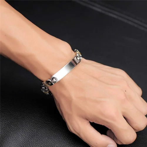 Vista 5 de Pulsera bizantina chapada en oro de acero inoxidable personalizado con alerta médica para la conciencia de enfermedades y enfermedades para mujeres