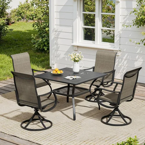 Vista 28 de VICLLAX Muebles pequeños de exterior de 3 piezas, 2 sillas giratorias de patio y mesa redonda pequeña para 2, sillas de carbón oscuro y negro