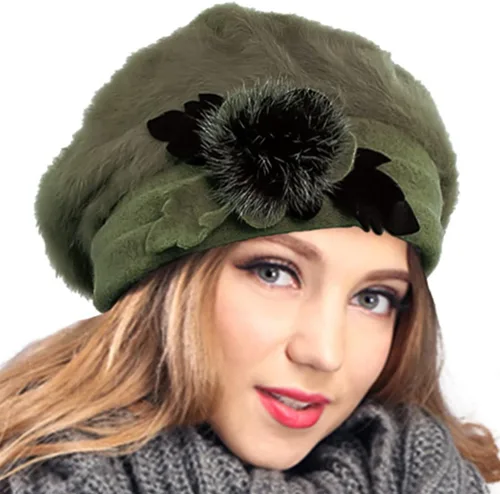 Vista 28 de VECRY - Gorro 100% de lana para mujer, boina de fieltro tipo campana, gorro de vestir para invierno