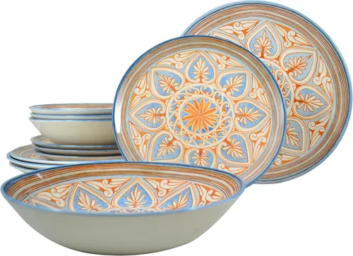Vista 27 de TUDOR ROYAL - Juego de vajilla redonda de porcelana de 12 piezas, servicio para 4, diseño azul aster, multicolor floral, platos, tazones, tazas
