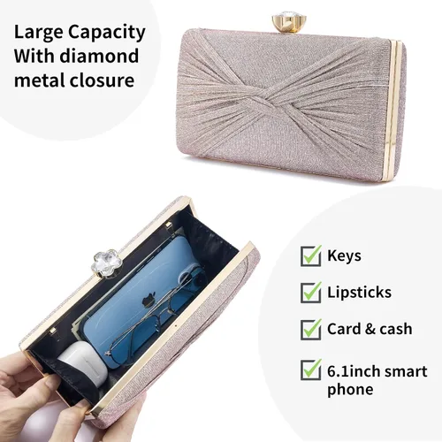 Vista 5 de YAPAIOU Bolso de mano de noche brillante para mujer, bolso de mano con purpurina de diamantes de imitación, bolso de boda, bolso de cóctel y fiesta