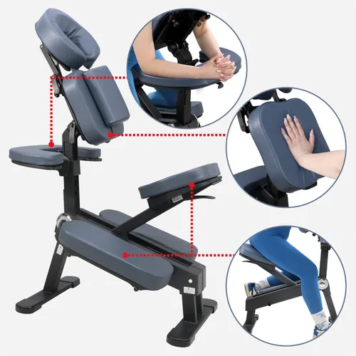 Vista 3 de Master Massage Silla de masaje portátil ligera profesional plegable de aluminio ajustable con funda de transporte con ruedas, aluminio, azul