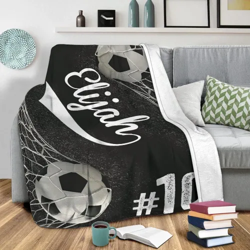 Vista 6 de Pelotas de fútbol personalizadas, número de nombre personalizado, manta de forro polar Sherpa de alta calidad, impresa en 3D, cálida, esponjosa