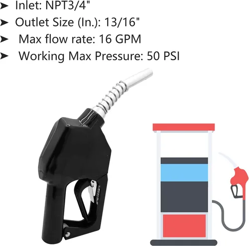 Vista 5 de 11A Negro 3/4 "NPT Boquilla de combustible automática Boquilla de apagado automático Boquilla de bomba de gas Boquilla de flujo máximo 16 GPM con 3