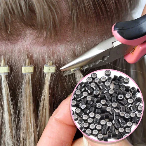 Vista 6 de 1000 anillos de microeslabones de silicona de alta calidad, cuentas forradas de 0.197 in para extensiones de cabello con punta I