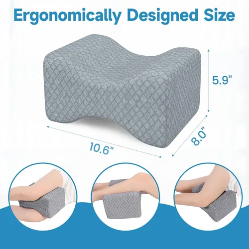 Vista 2 de TranquilRelax Almohada de rodilla para dormir de lado, almohada de espuma viscoelástica, color gris Smooth Pillow for Spine Aligning, Comfortable