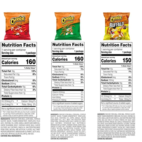Vista 2 de Cheetos Bocadillos de Queso con Sabor a Queso, Favoritos Cremosos y Picantes con Variedad Crujiente, Buffalo y Queso Jalapeño, 1 onza (Paquete de 40)