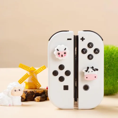 Vista 5 de PERFECTSIGHT Lindas tapas de agarre para el pulgar de oveja y vaca, para Nintendo Switch, Switch OLED, Switch Lite, cubiertas de agarre