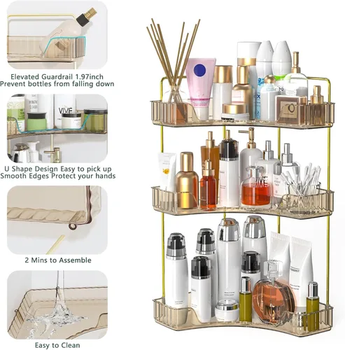 Vista 5 de Webetop Organizador de Encimera para Baño, Organizador Esquinero de 3 Niveles para Almacenamiento en Baño, Organizador de Maquillaje, Estante