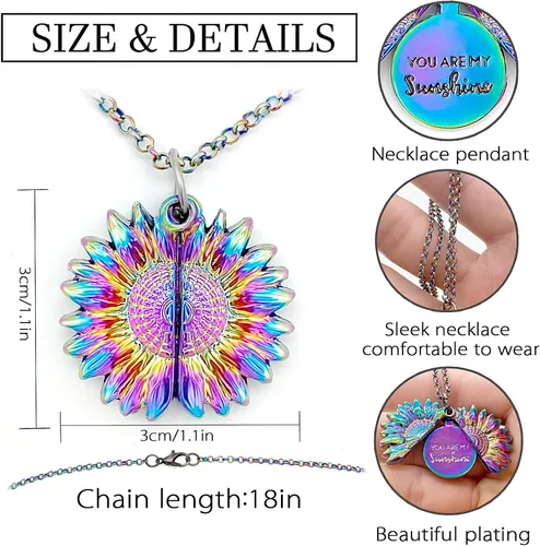 Vista 3 de FOCUSIN Collar de girasol para mujer, collar con texto en inglés You are my sun