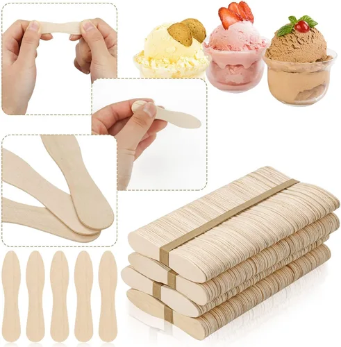 Vista 3 de 400 cucharas pequeñas de madera, mini cucharas desechables para degustación de helado, cuchara de muestra de madera de 3 pulgadas para manualidades