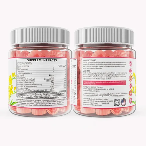 Vista 9 de Gomitas de inositol con aceite de onagra para mujeres, proporción 40:1, mio-inositol de 2000 mg y D-Chiro inositol 50 mg con vitamina D3 B6 B12