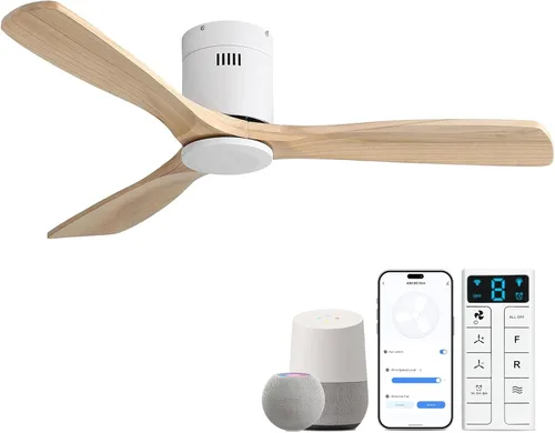 Vista 31 de Sofucor Ventiladores de techo inteligentes de 52 pulgadas con luces - montaje al ras de perfil bajo, modernos ventiladores de techo de madera maciza