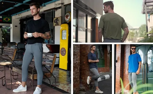 Vista 4 de Camisas de correr para hombre, camisetas de entrenamiento para hombre, camisetas deportivas de fitness, camisetas de gimnasio para hombre, cuello