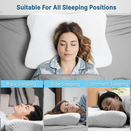 Vista 4 de Almohada cervical para el cuello de espuma viscoelástica, almohada ortopédica con infusión de carbón para aliviar el dolor de cuello, soporte