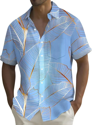 Vista 15 de Camisa hawaiana para hombre, con botones, manga corta, casual, elegante, grande y alta, floral, verano, tropical, para vacaciones