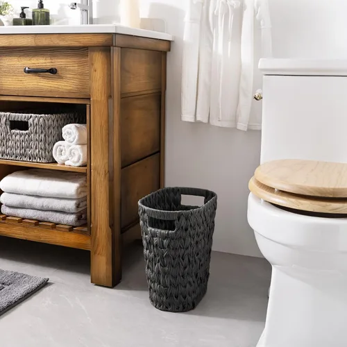 Vista 2 de GRANNY SAYS Cesta de basura de mimbre, papelera impermeable para baño, cestas de basura decorativas boho con asas, papelera para dormitorio